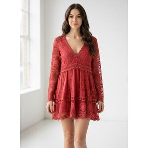 NWT Bohemia Lace Tunic/Dress Floral Embroidery Sheer V-Neckline Cottagecore BOHO